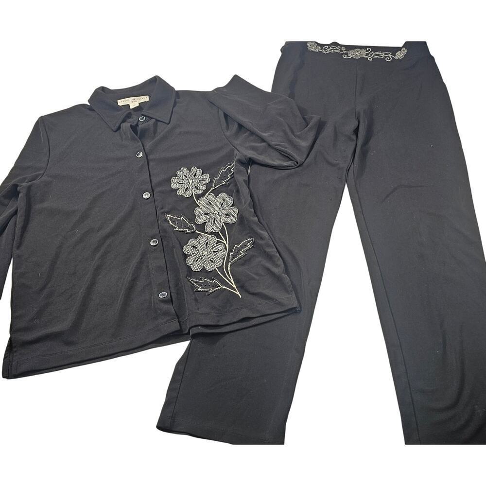 Vintage Josephine chaus sz M 2 piece comfort pull on pants shaket set applique+